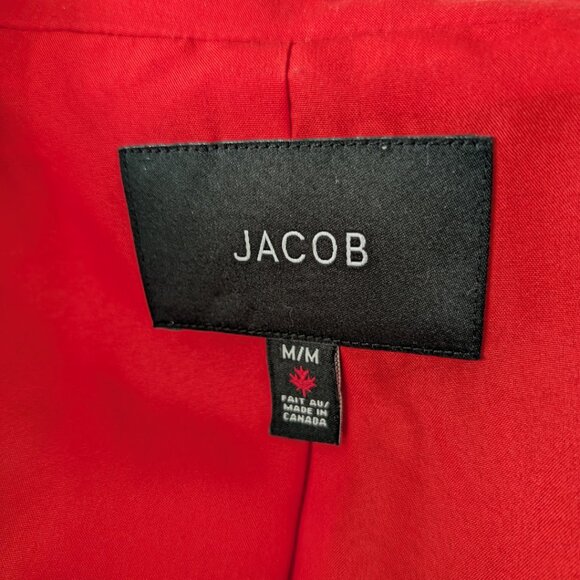 JACOB Long Red Trench Coat Button Up with Faux Pockets Women's Size M - Picture 7 of 13